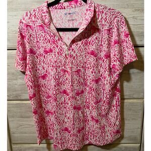 Ibkul Pink & White Elephant Print Quarter Zip Top - Size L